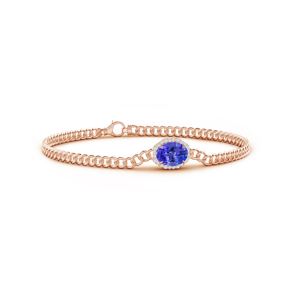 8x6mm AAA Oval Tanzanite Bracelet with Octagonal Halo in Rose Gold 