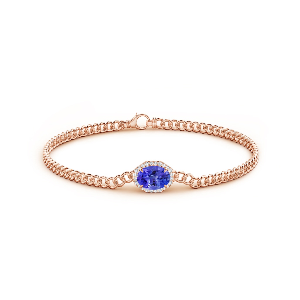 8x6mm AAA Oval Tanzanite Bracelet with Octagonal Halo in Rose Gold Side 1