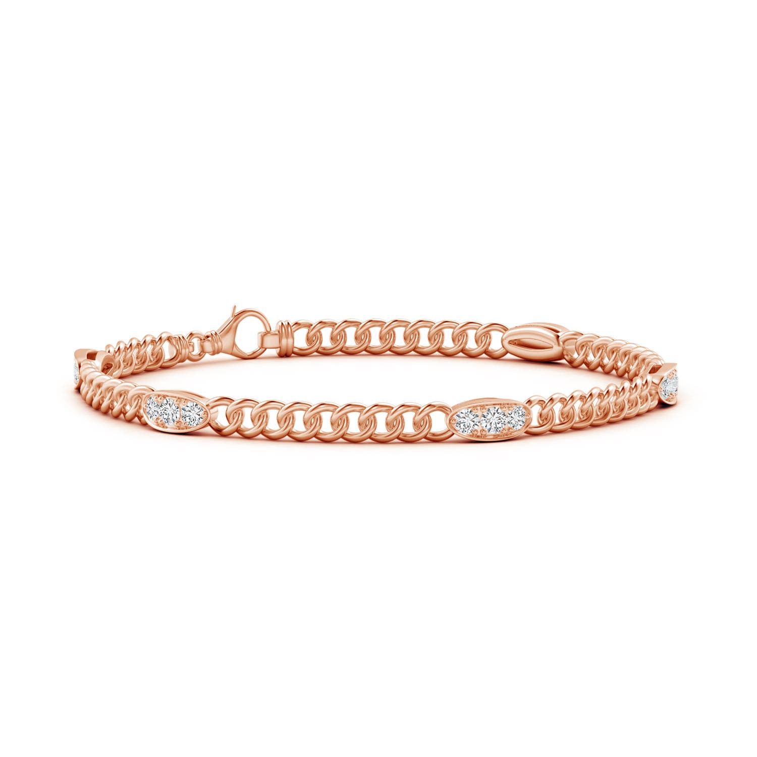 2.5mm HSI2 Three Stone Diamond Station Stackable Bracelet in Rose Gold