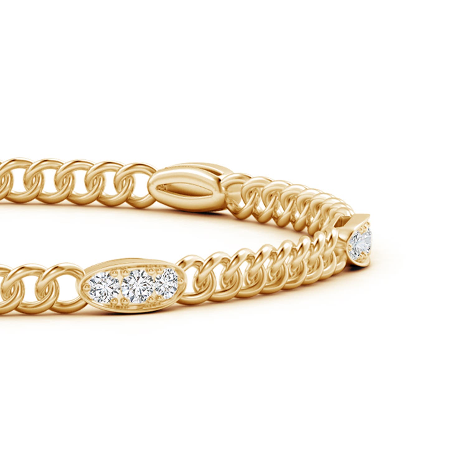 2.5mm HSI2 Three Stone Diamond Station Stackable Bracelet in Yellow Gold - side 1