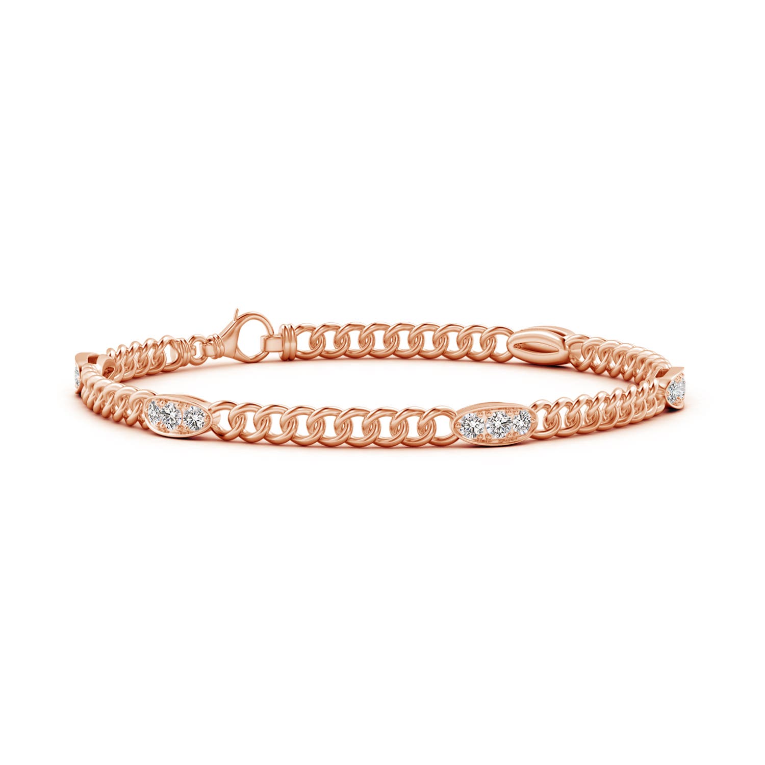 2.5mm IJI1I2 Three Stone Diamond Station Stackable Bracelet in Rose Gold