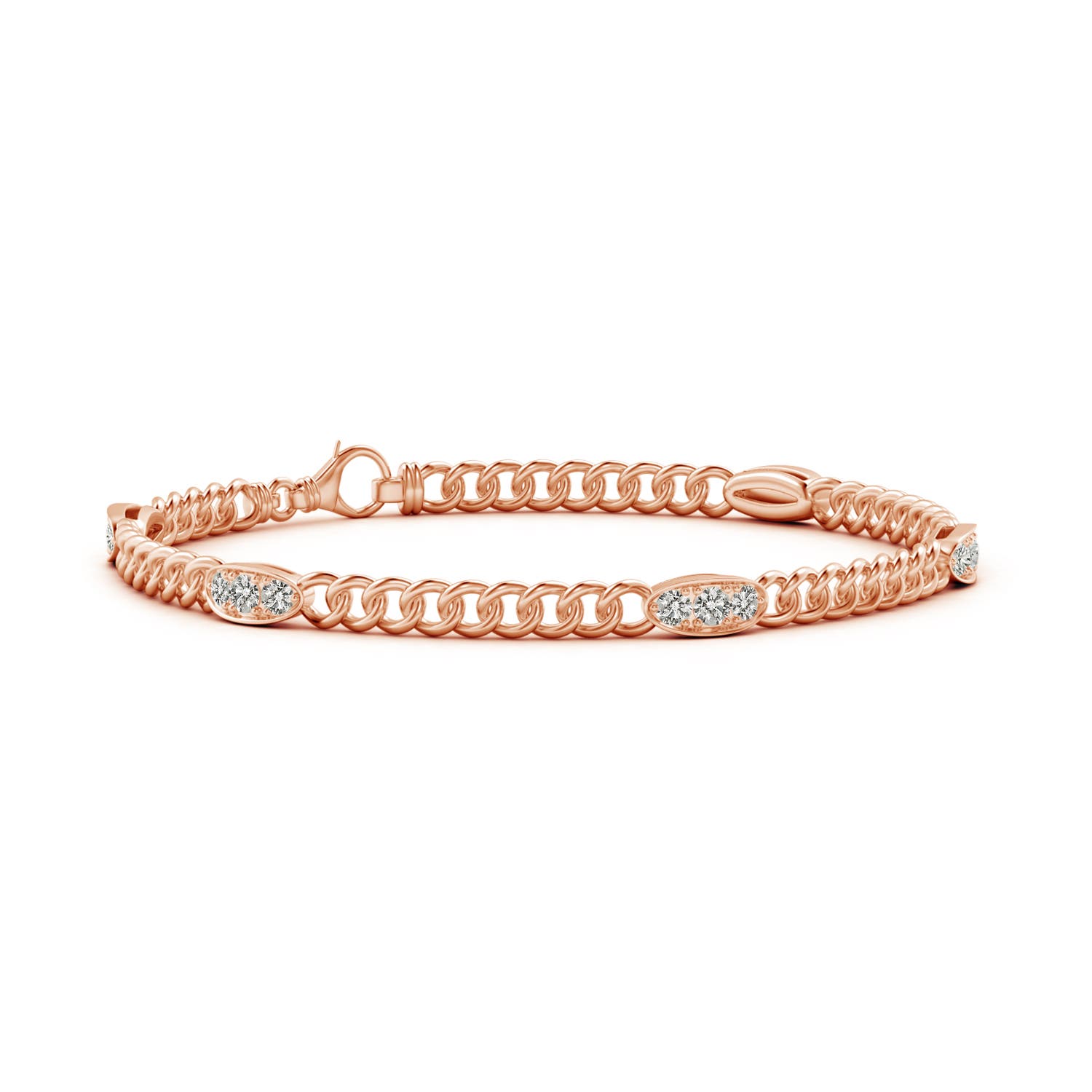 2.5mm KI3 Three Stone Diamond Station Stackable Bracelet in Rose Gold