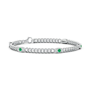 2.5mm AAA Three Stone Emerald and Diamond Station Stackable Bracelet in White Gold
