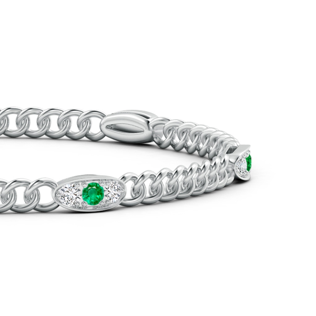 2.5mm AAA Three Stone Emerald and Diamond Station Stackable Bracelet in White Gold Side-1