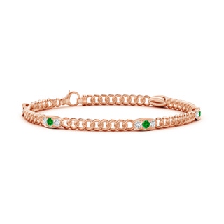 2.5mm AAAA Three Stone Emerald and Diamond Station Stackable Bracelet in Rose Gold