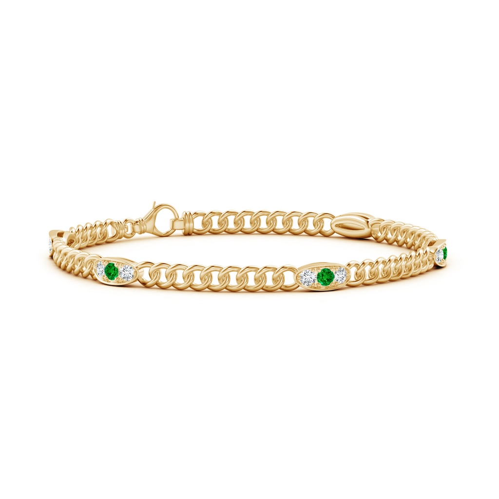 2.5mm AAAA Three Stone Emerald and Diamond Station Stackable Bracelet in Yellow Gold