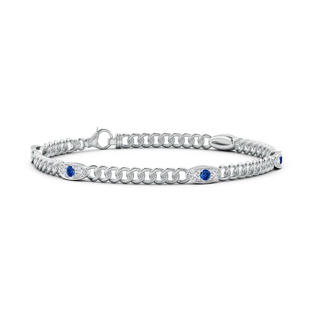 2.5mm AAA Three Stone Sapphire and Diamond Station Stackable Bracelet in White Gold