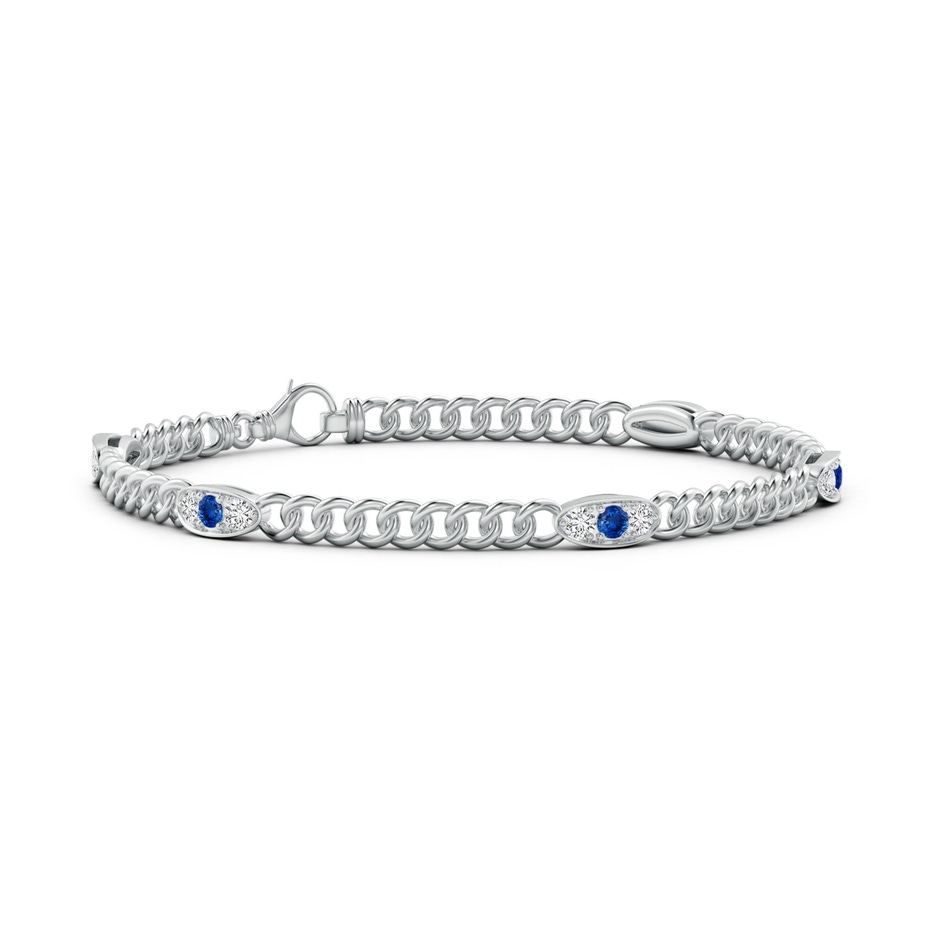 2.5mm AAA Three Stone Sapphire and Diamond Station Stackable Bracelet in White Gold 