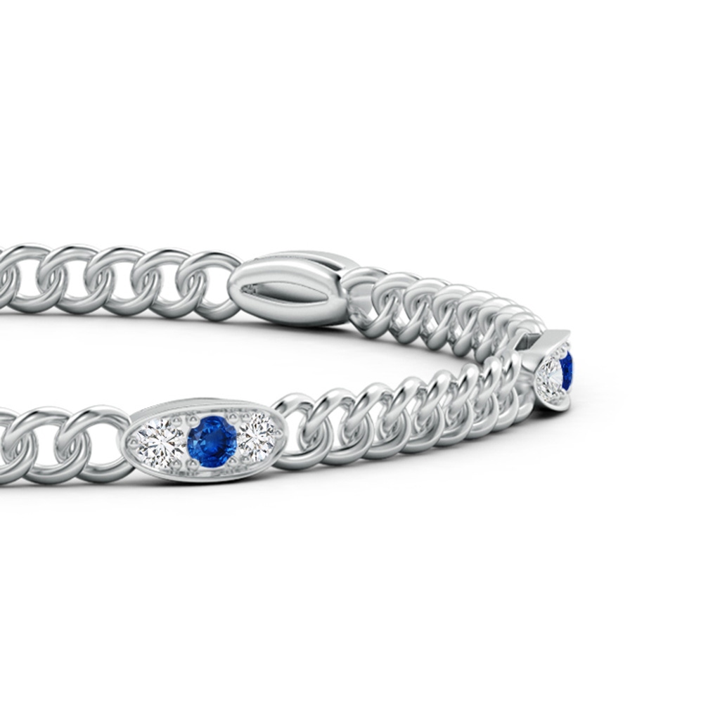 2.5mm AAA Three Stone Sapphire and Diamond Station Stackable Bracelet in White Gold Side-1