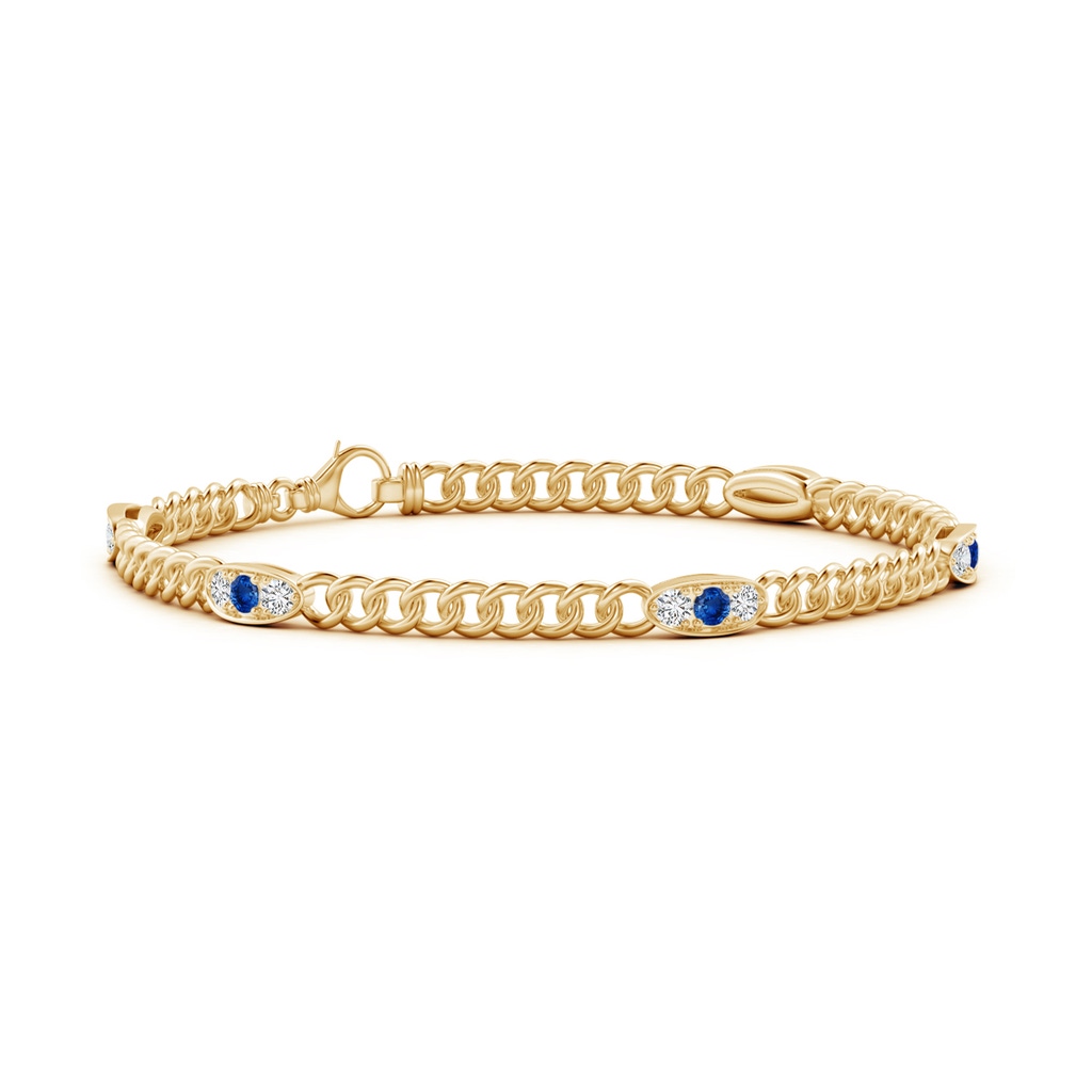 2.5mm AAA Three Stone Sapphire and Diamond Station Stackable Bracelet in Yellow Gold