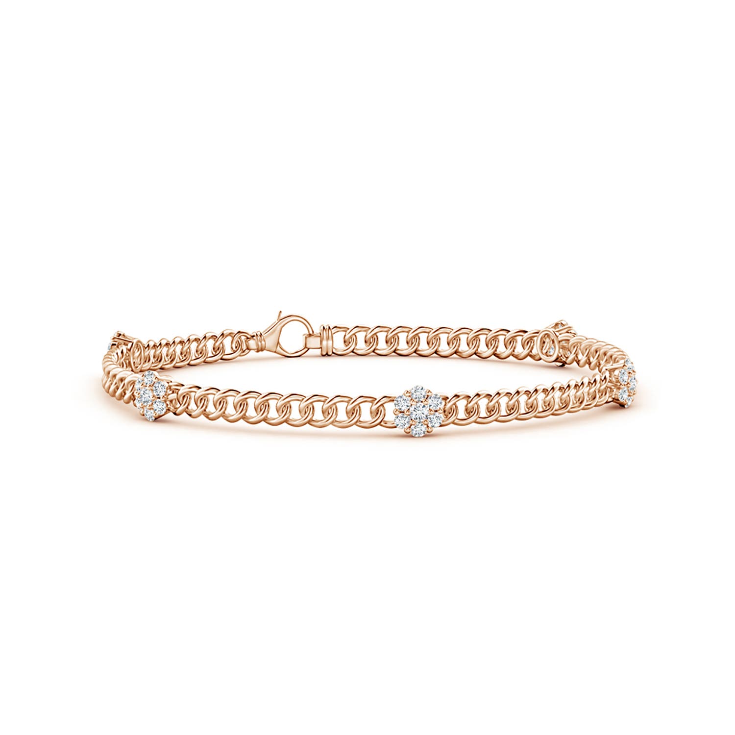2mm GVS2 Diamond Flower Cluster Station Bracelet in Rose Gold