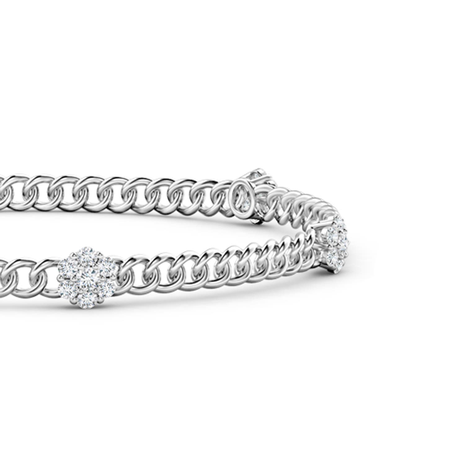 2mm GVS2 Diamond Flower Cluster Station Bracelet in White Gold - side 1
