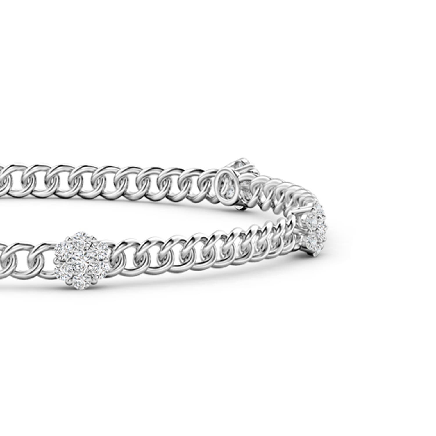 2mm HSI2 Diamond Flower Cluster Station Bracelet in White Gold