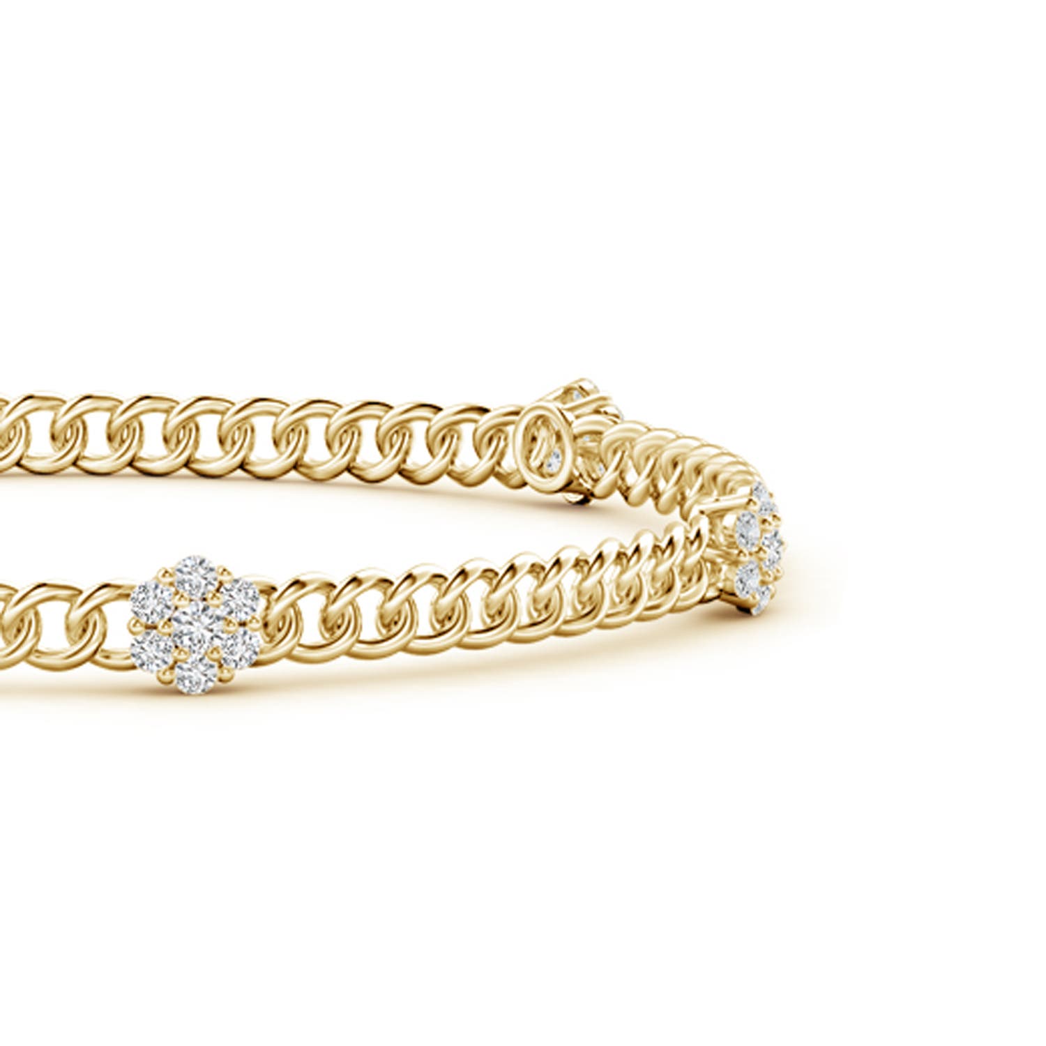 2mm HSI2 Diamond Flower Cluster Station Bracelet in Yellow Gold