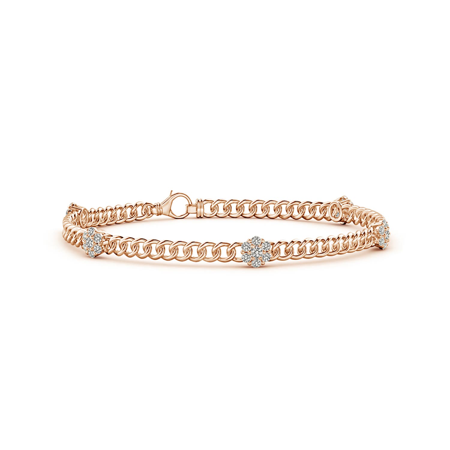 2mm KI3 Diamond Flower Cluster Station Bracelet in Rose Gold