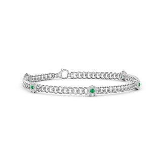 2mm AAA Emerald and Diamond Flower Cluster Station Bracelet in White Gold