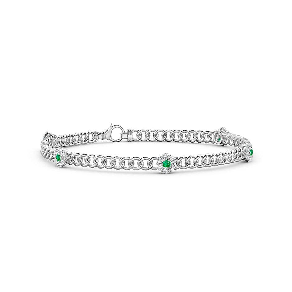 2mm AAA Emerald and Diamond Flower Clustre Station Bracelet in White Gold 