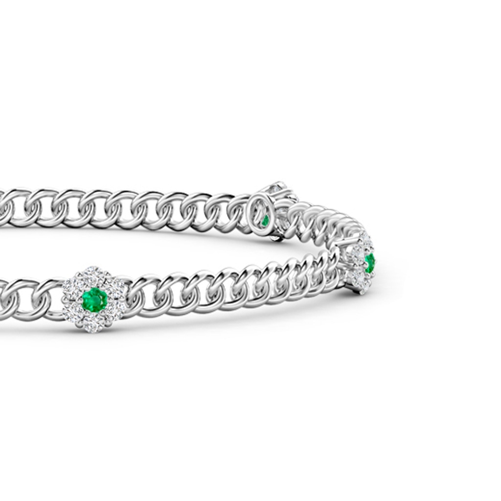 2mm AAA Emerald and Diamond Flower Clustre Station Bracelet in White Gold Side-1
