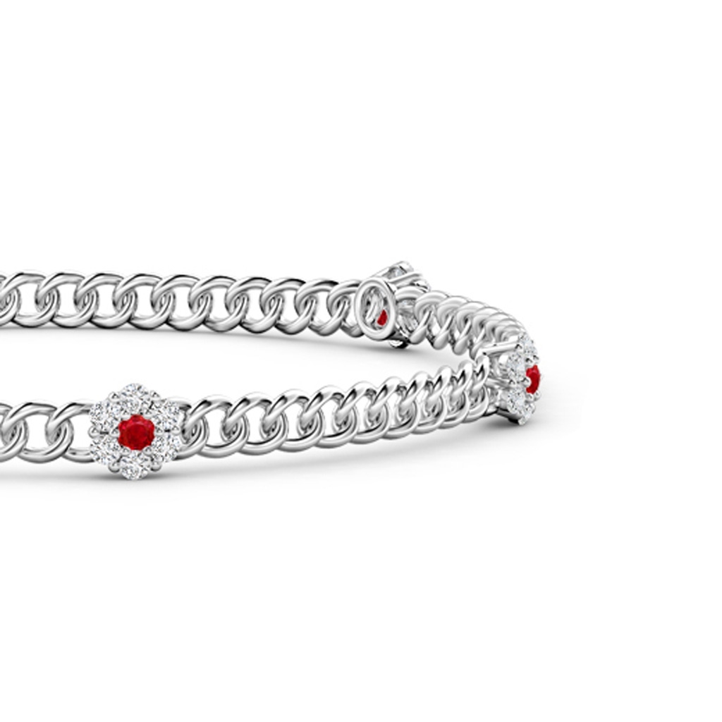 2mm AAA Ruby and Diamond Flower Cluster Station Bracelet in White Gold Side-1