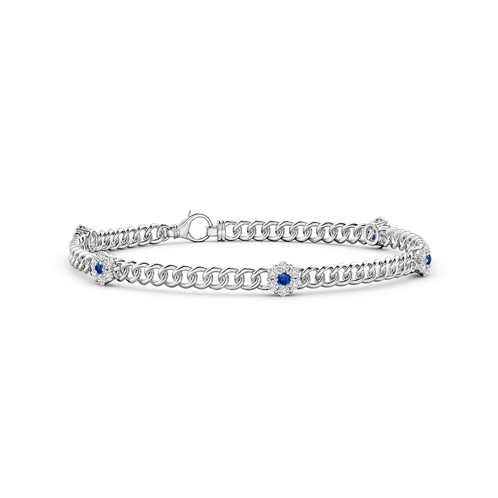 2mm AAA Sapphire and Diamond Flower Cluster Station Bracelet in White Gold