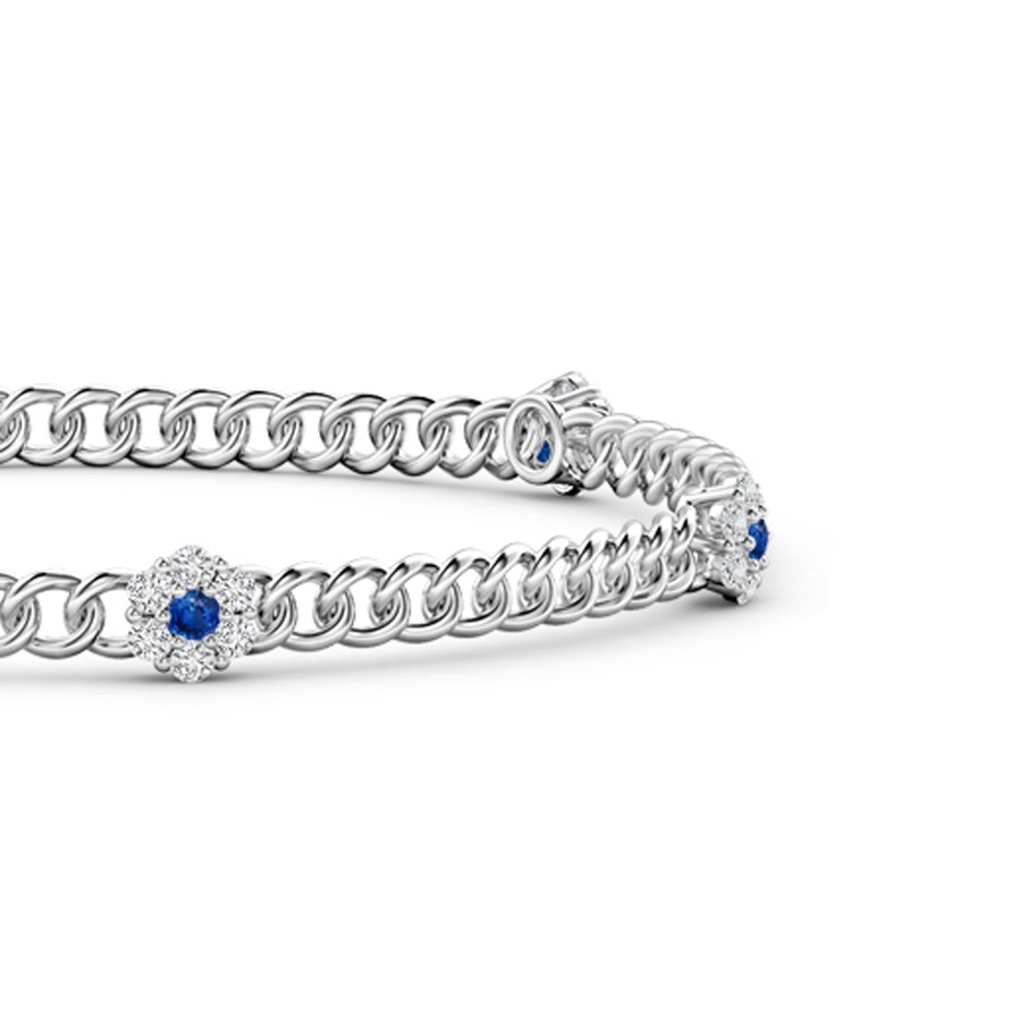 2mm AAA Sapphire and Diamond Flower Clustre Station Bracelet in White Gold side-1