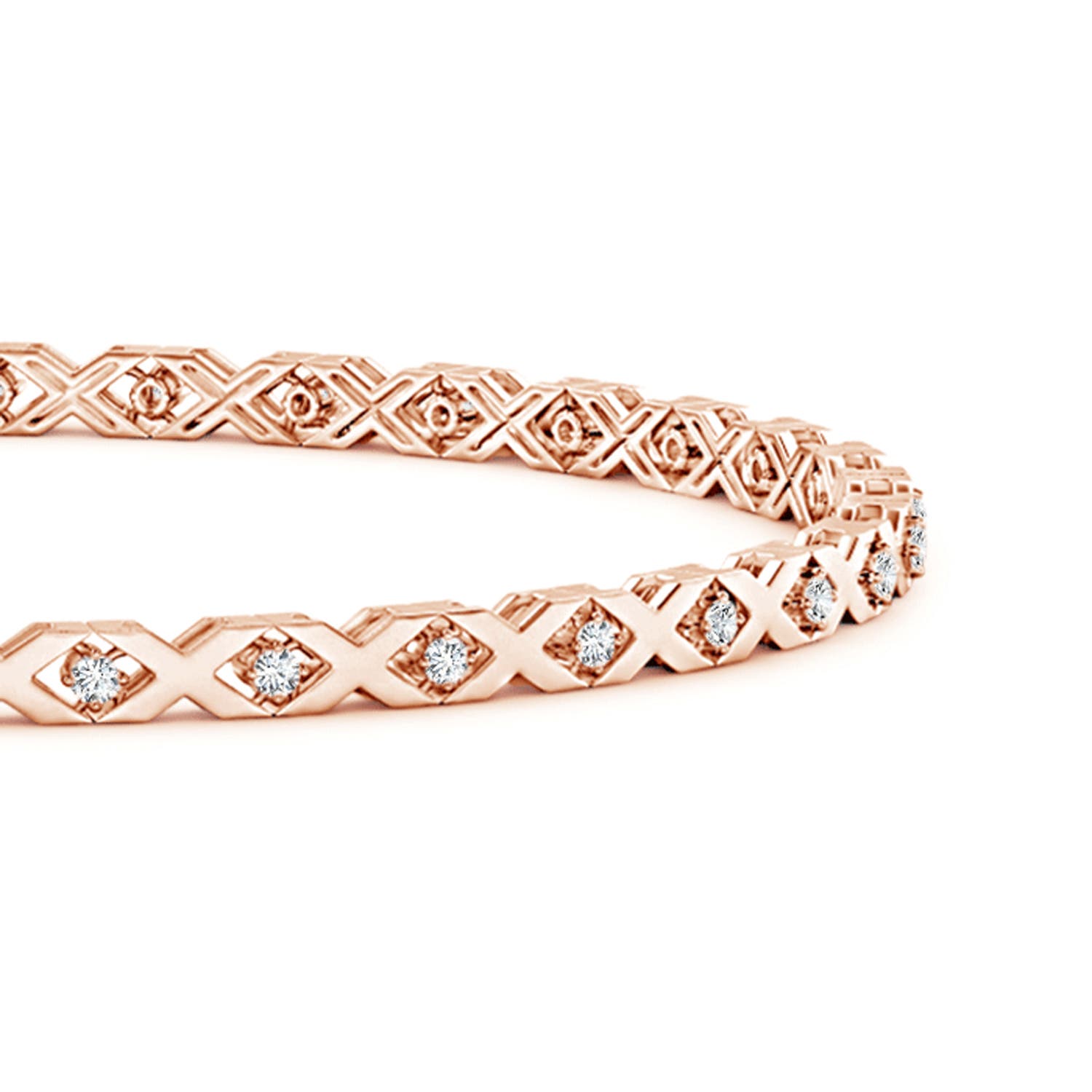 1.15mm GVS2 Round Diamond 'X' Motif Stackable Bracelet in Rose Gold
