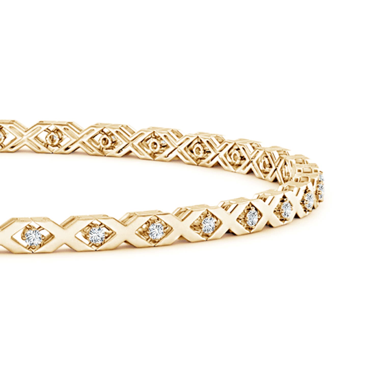 1.15mm GVS2 Round Diamond 'X' Motif Stackable Bracelet in Yellow Gold - side 1