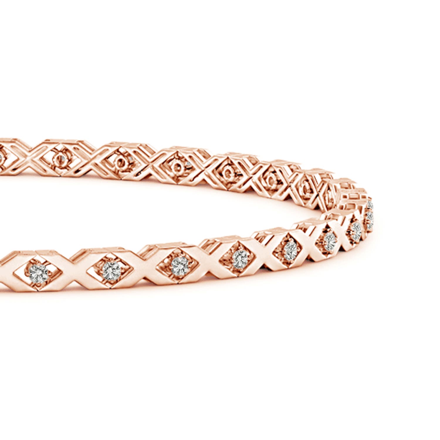 1.15mm KI3 Round Diamond 'X' Motif Stackable Bracelet in Rose Gold - side 1