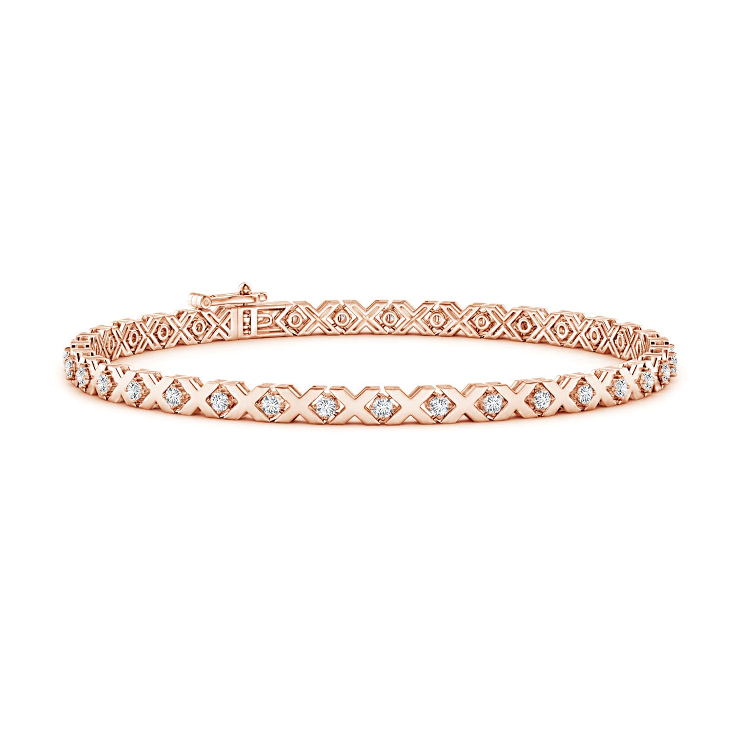 1.5mm GVS2 Round Diamond 'X' Motif Stackable Bracelet in Rose Gold