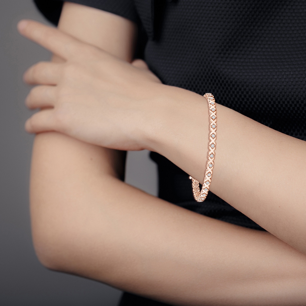 1.5mm HSI2 Round Diamond 'X' Motif Stackable Bracelet in Rose Gold Body-Bra