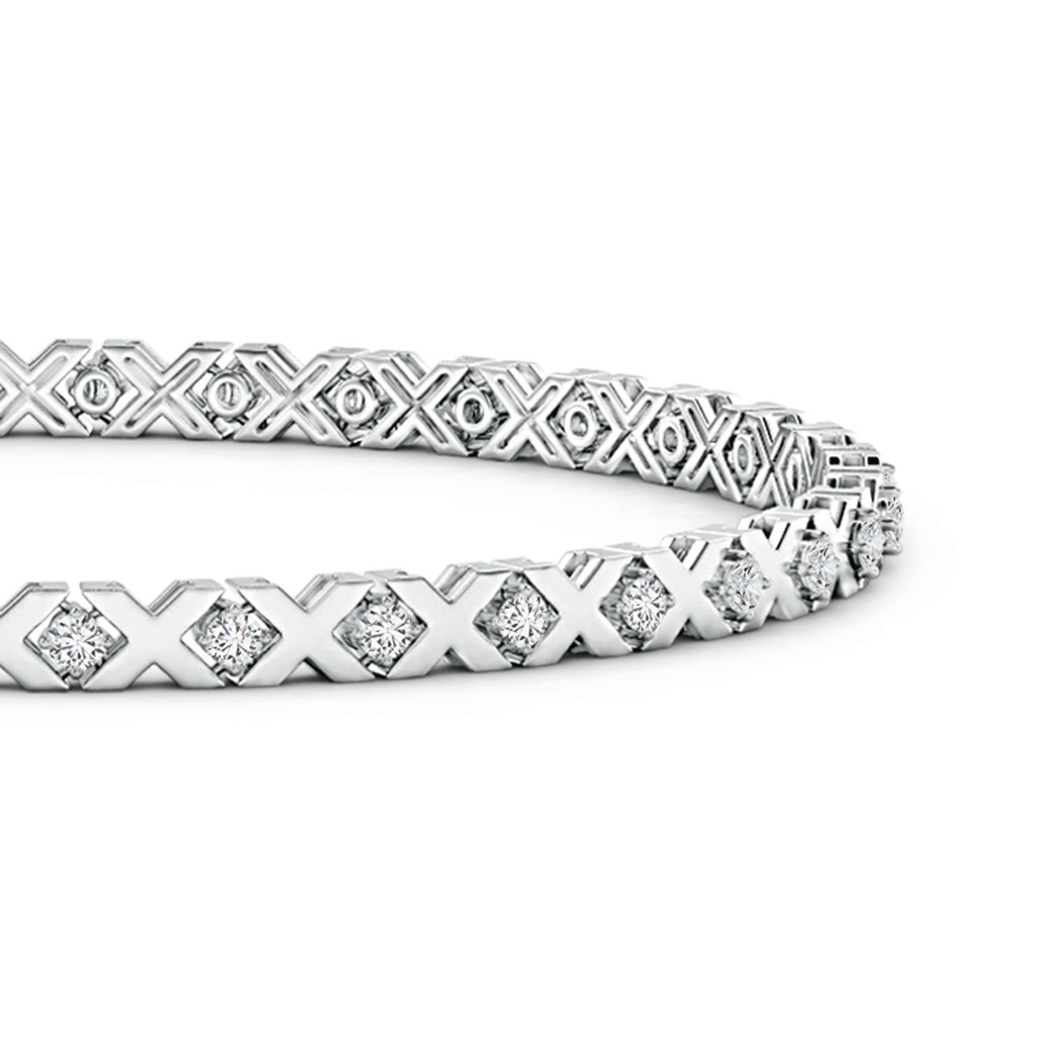 1.5mm HSI2 Round Diamond 'X' Motif Stackable Bracelet in White Gold
