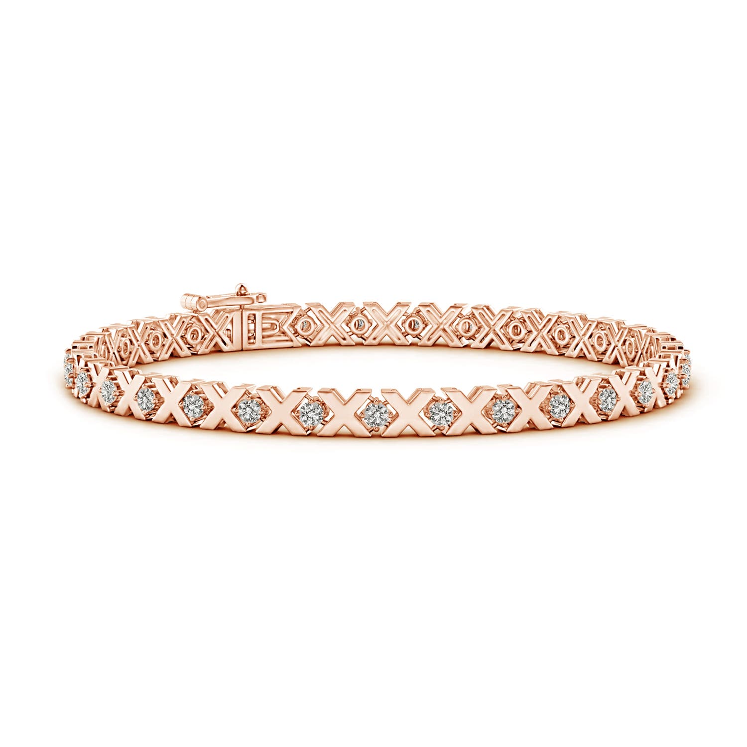 1.95mm KI3 Round Diamond 'X' Motif Stackable Bracelet in Rose Gold