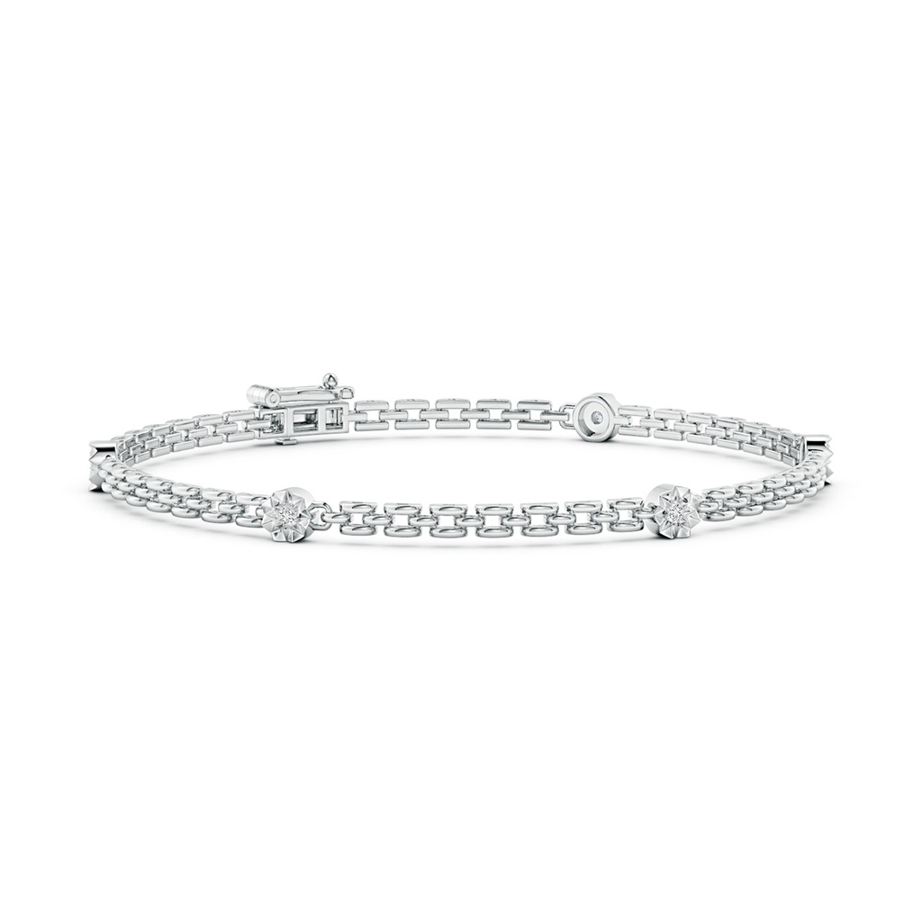 1.3mm HSI2 Floral Motif Five Diamond Station Stackable Bracelet in White Gold