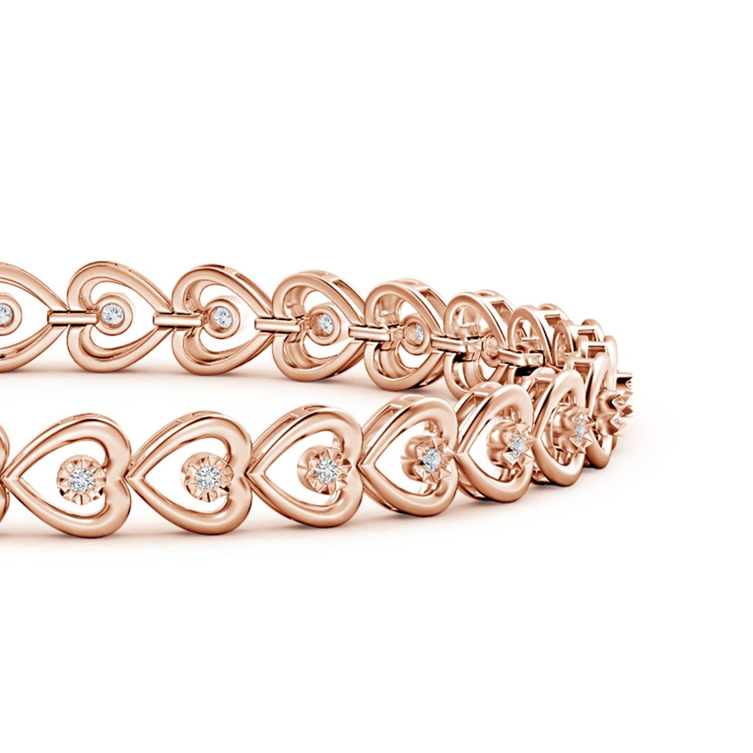 1.3mm HSI2 Diamond Heart Stackable Bracelet in Rose Gold