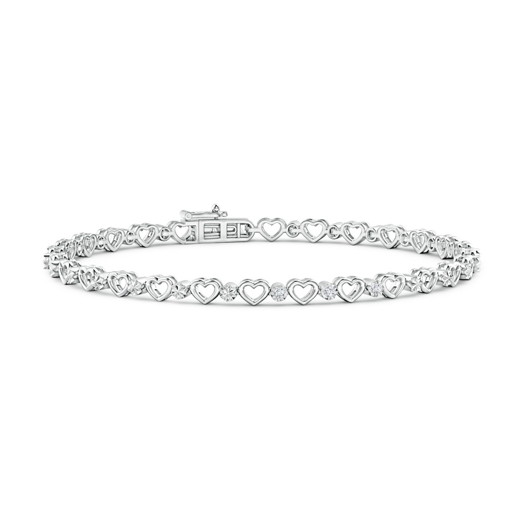 1.3mm GVS2 Three Stone Diamond and Heart Stackable Bracelet in White Gold