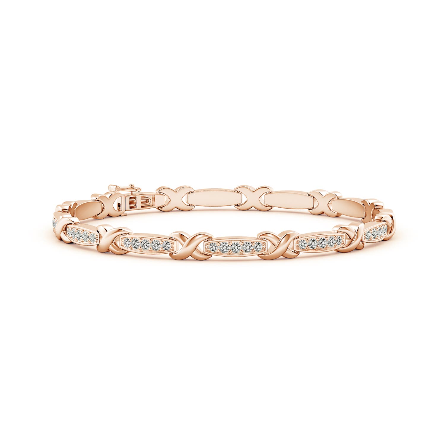 1.3mm KI3 Pave-Set Diamond Stackable Bracelet with 'X' Motifs in Rose Gold
