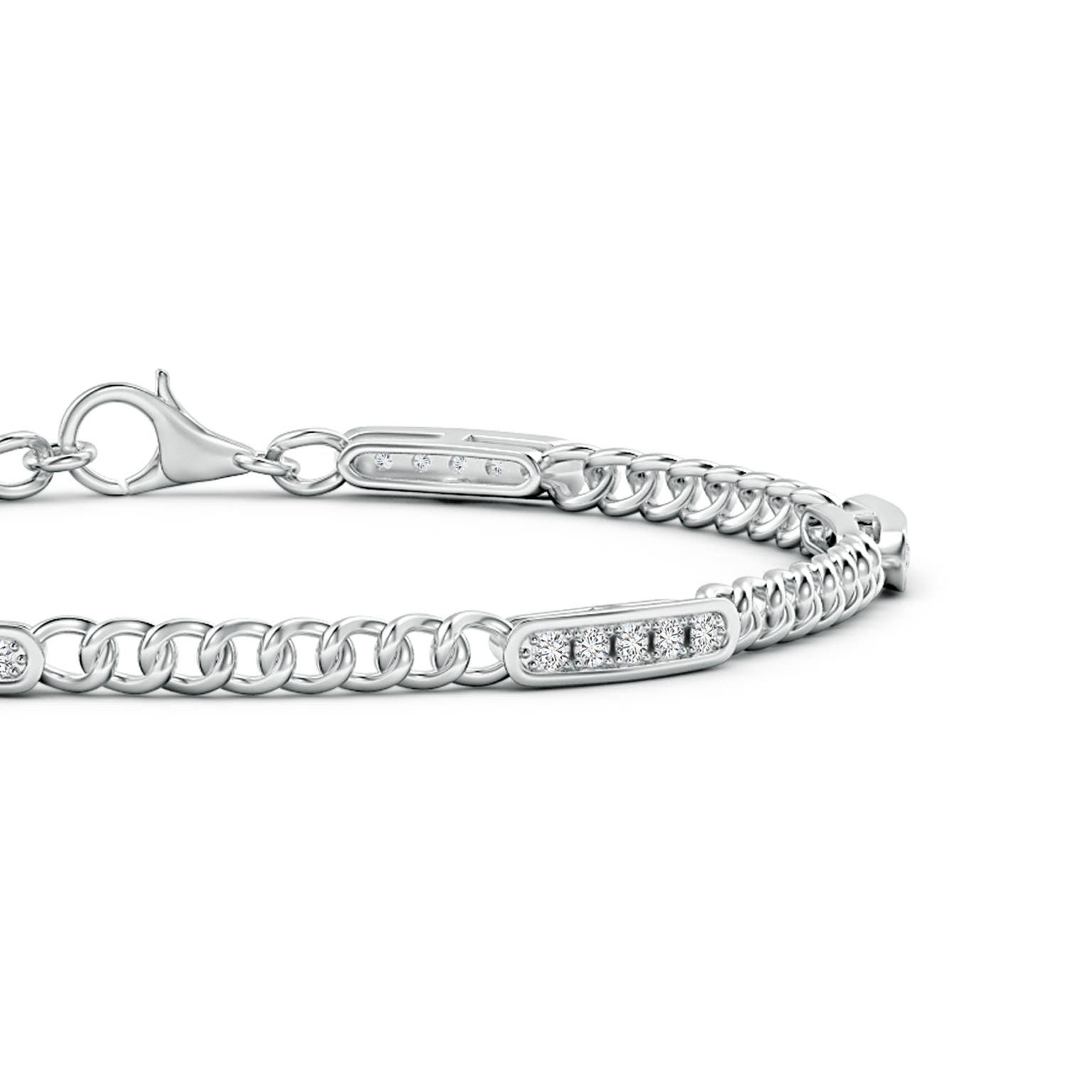 1.45mm HSI2 Pave-Set Diamond Station Curb Chain Bracelet in White Gold