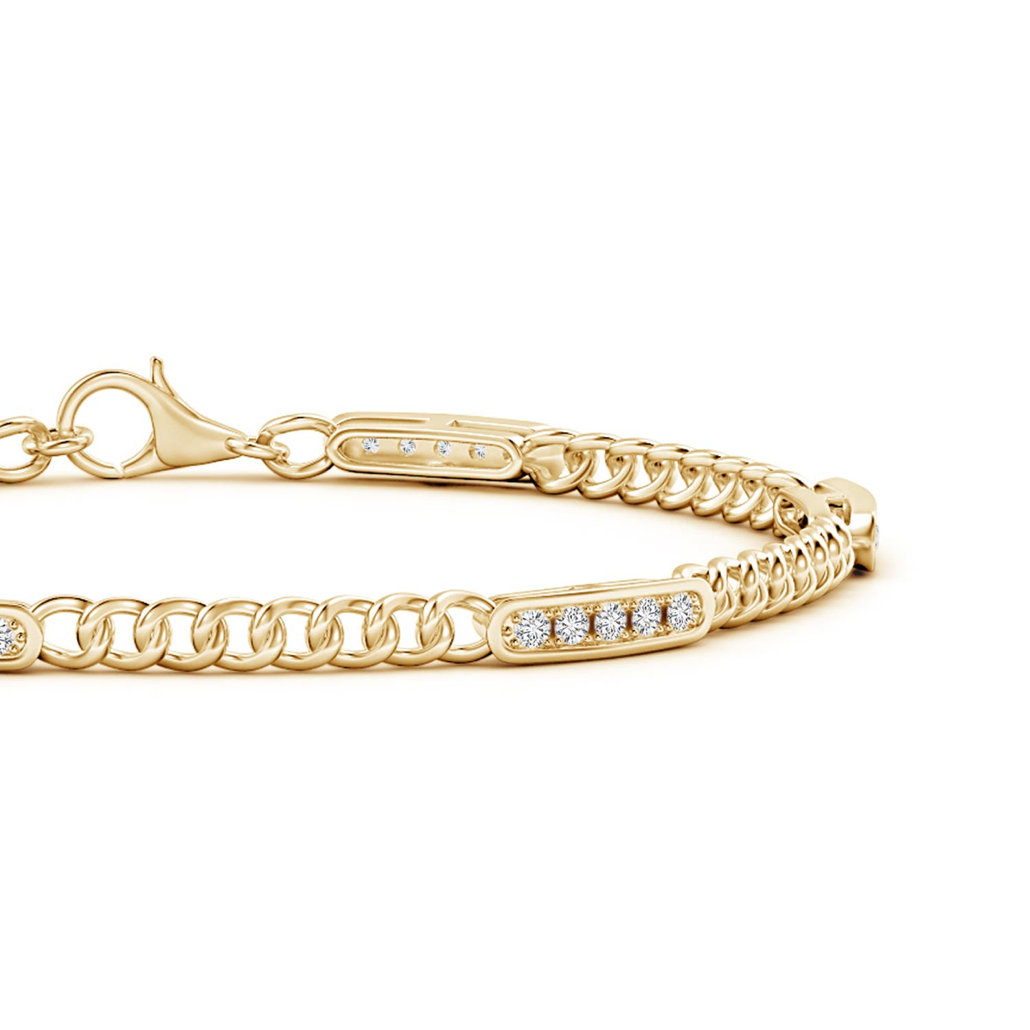 1.45mm HSI2 Pave-Set Diamond Station Curb Chain Bracelet in Yellow Gold