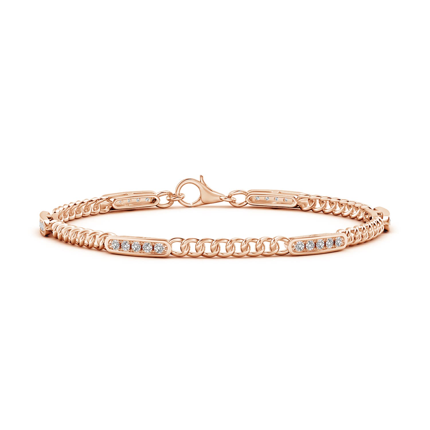 1.45mm IJI1I2 Pave-Set Diamond Station Curb Chain Bracelet in Rose Gold