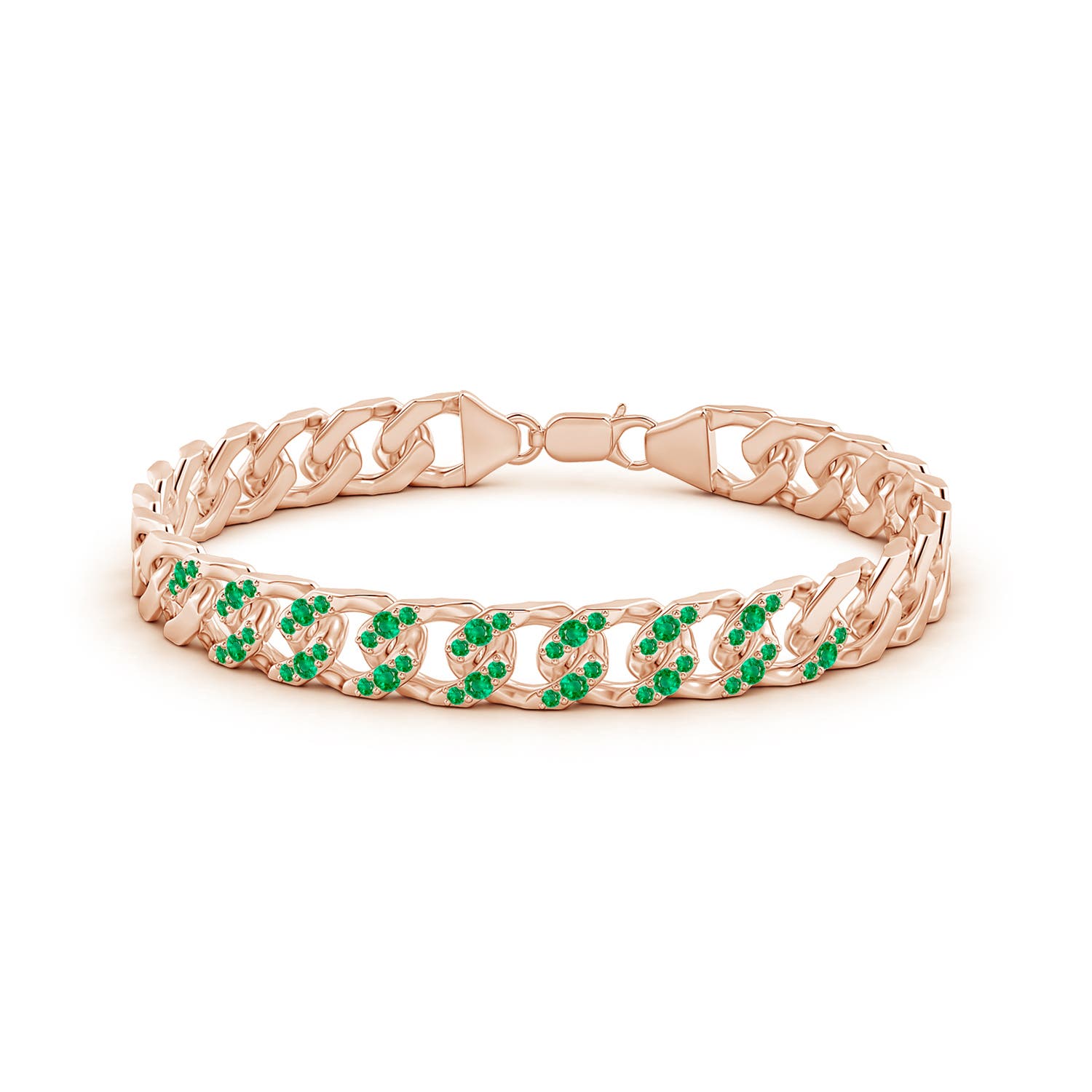 2.1mm AAA Emerald Curb Chain Link Bracelet in Rose Gold