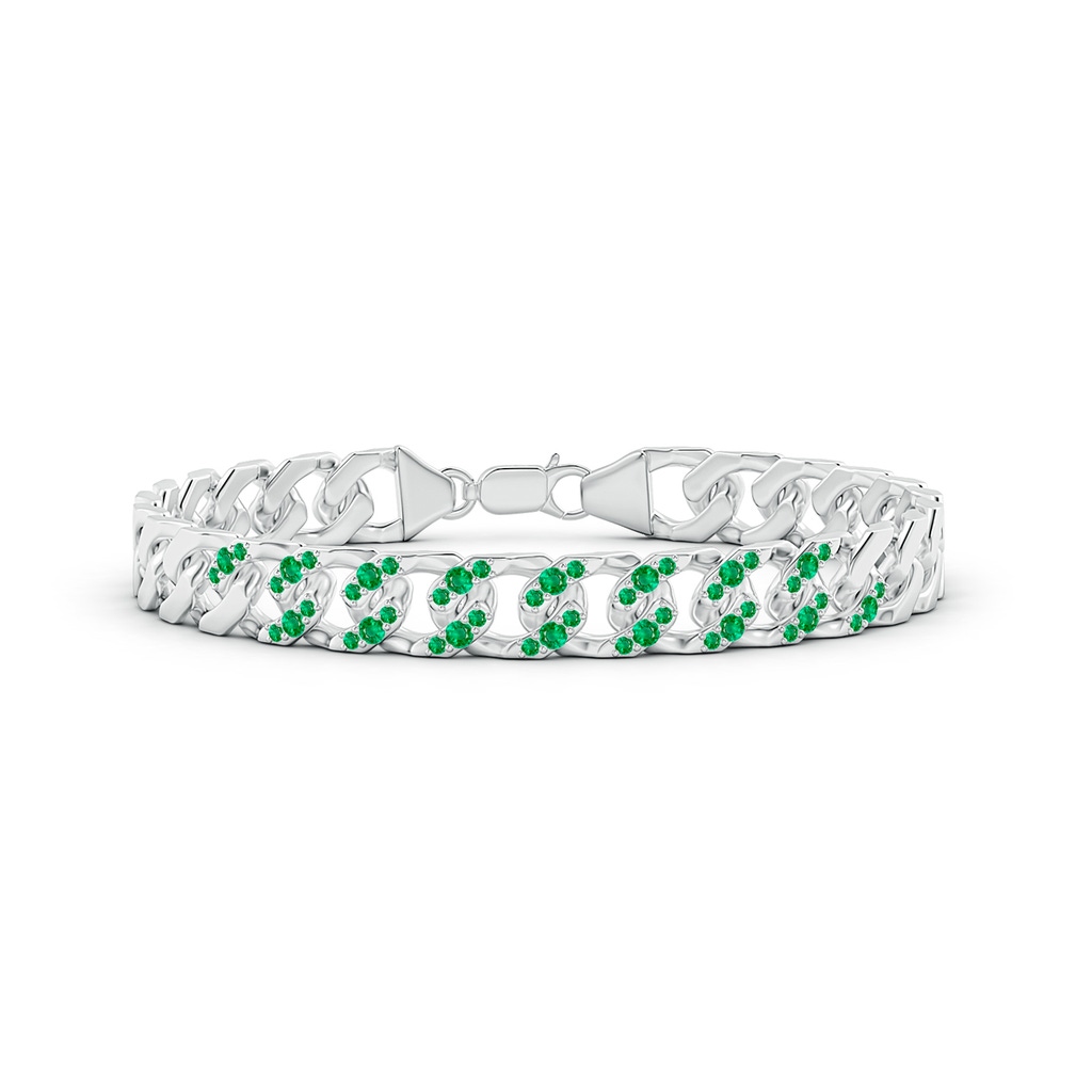 2.1mm AAA Emerald Curb Chain Link Bracelet in White Gold 