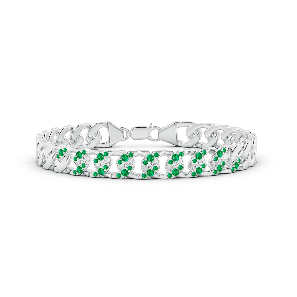 2.1mm AAA Emerald Curb Chain Link Bracelet in White Gold