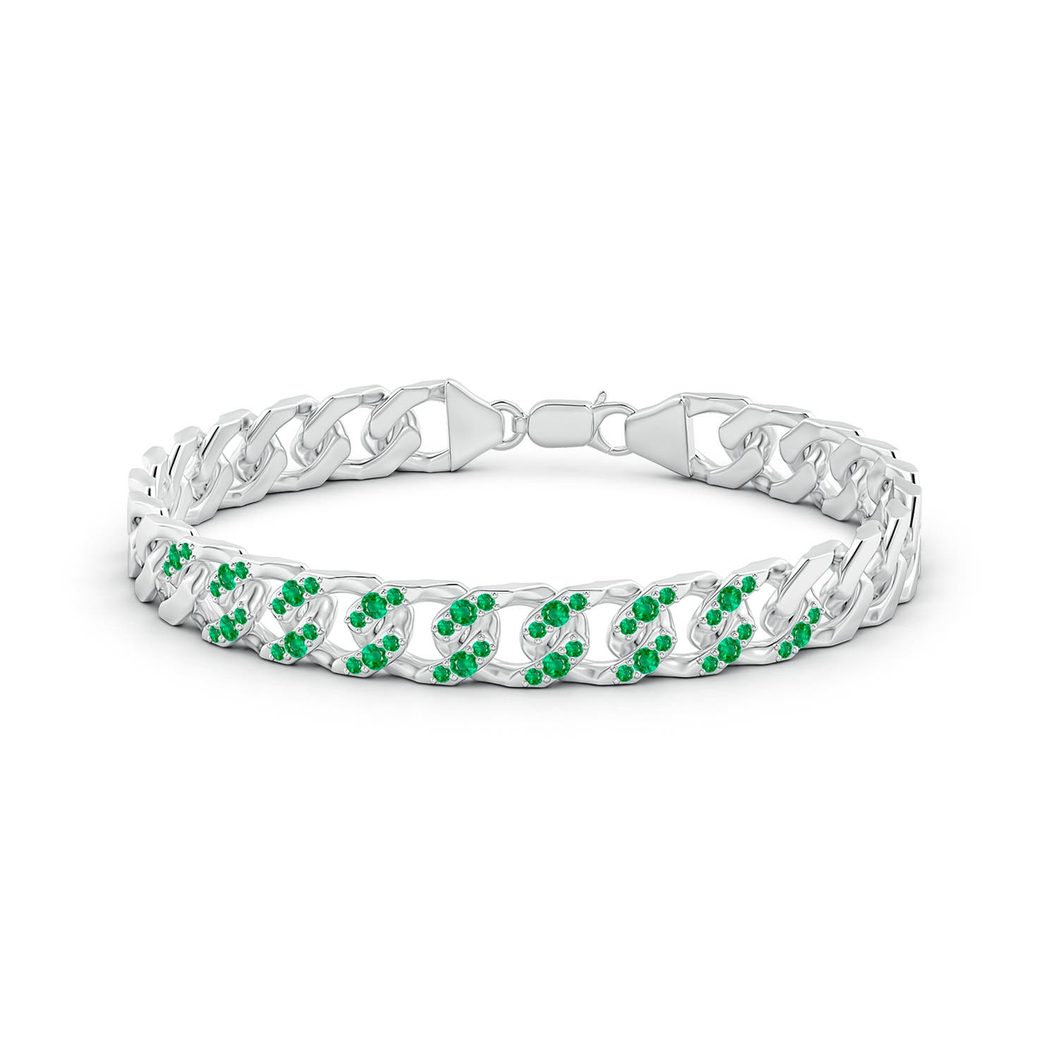 2.1mm AAA Emerald Curb Chain Link Bracelet in White Gold