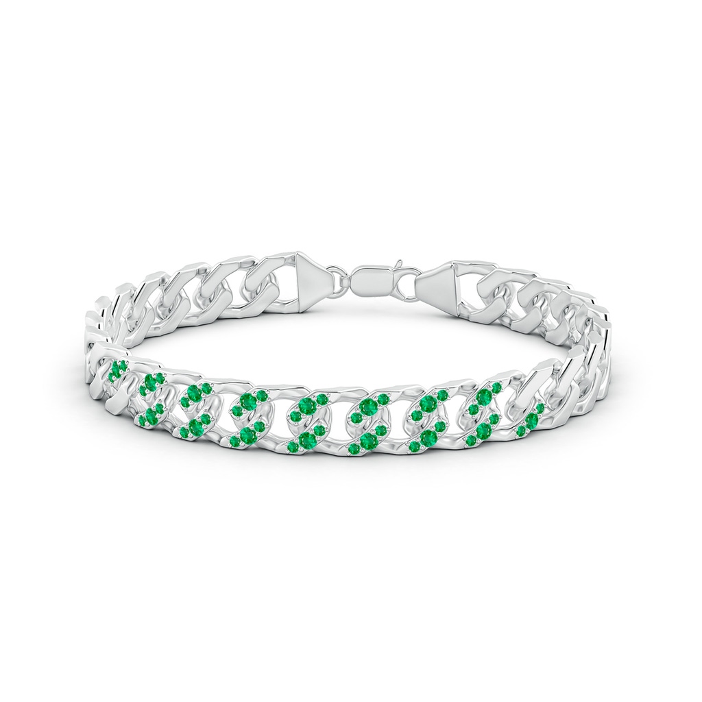 2.1mm AAA Emerald Curb Chain Link Bracelet in White Gold Side 199