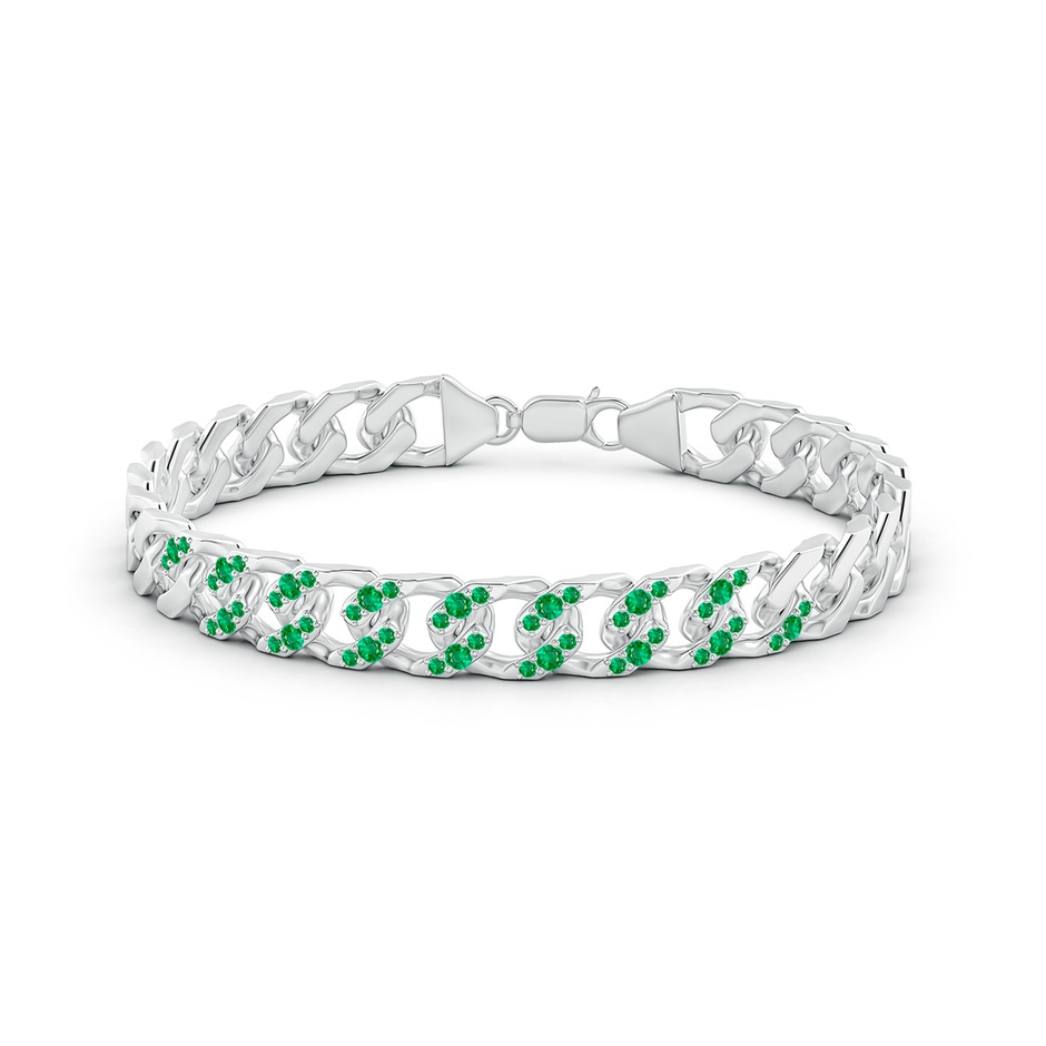 2.1mm AAA Emerald Curb Chain Link Bracelet in White Gold side 199