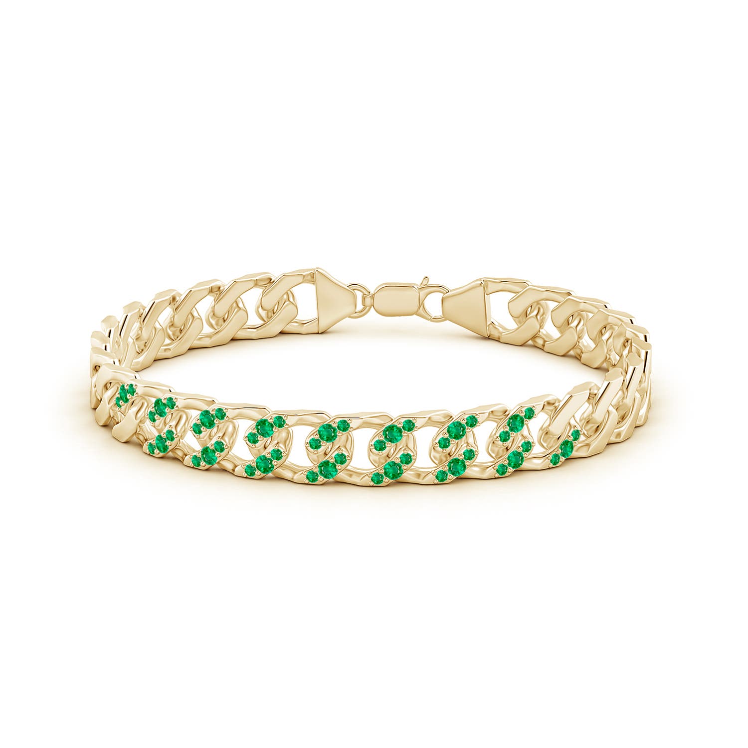 2.1mm AAA Emerald Curb Chain Link Bracelet in Yellow Gold - side 2