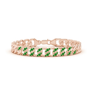 2.1mm AAAA Emerald Curb Chain Link Bracelet in 9K Rose Gold
