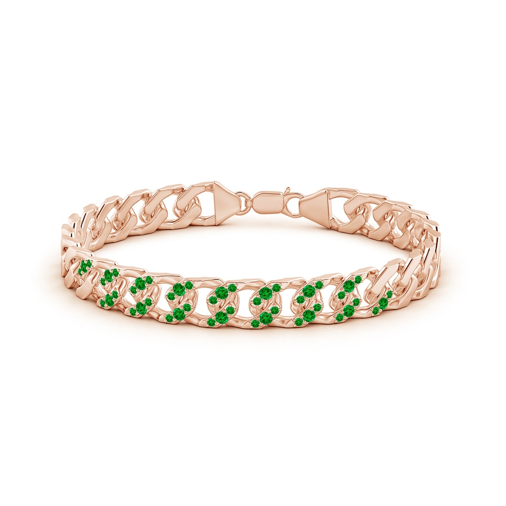 2.1mm AAAA Emerald Curb Chain Link Bracelet in Rose Gold - side 199