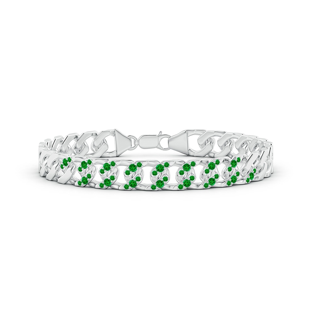 2.1mm AAAA Emerald Curb Chain Link Bracelet in White Gold