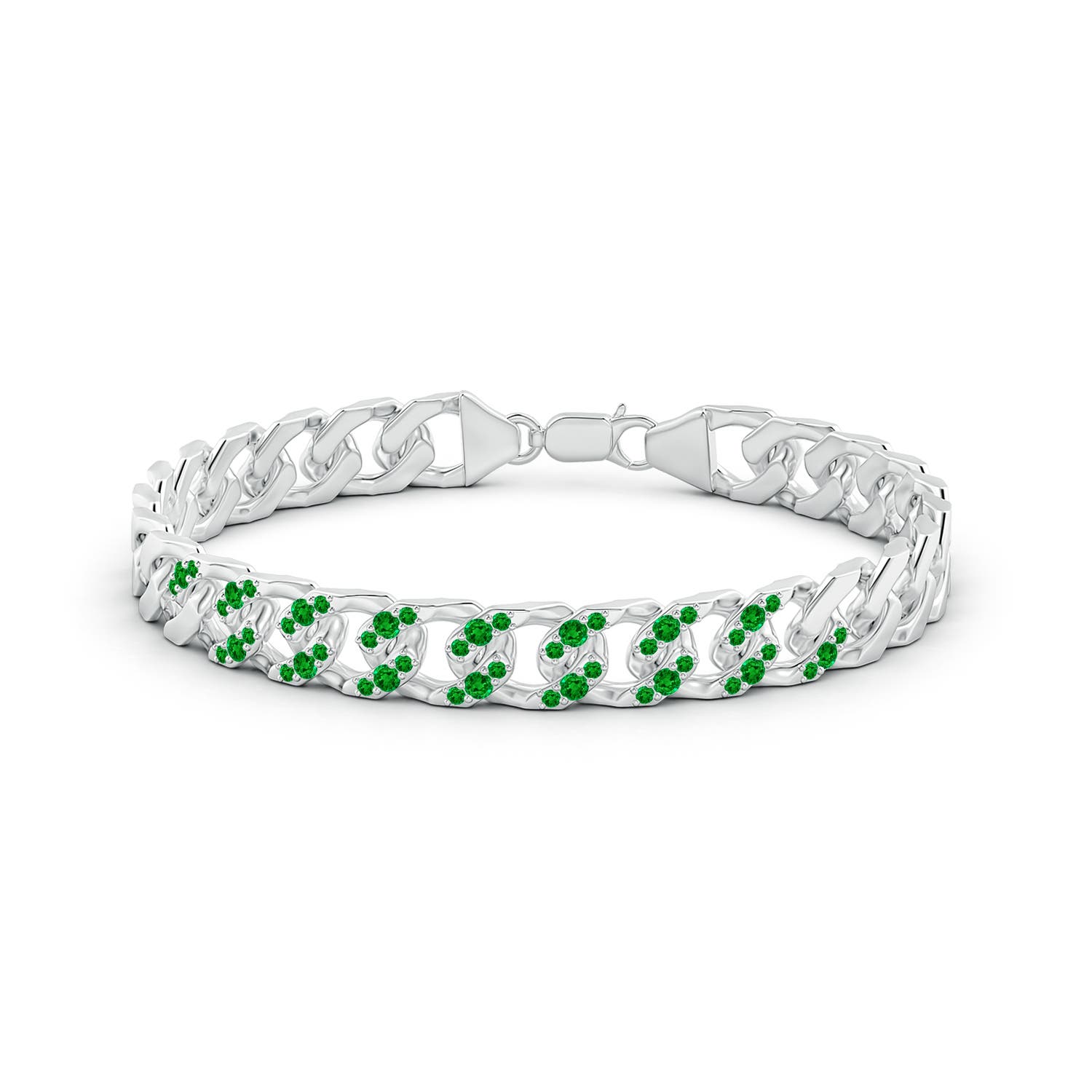 2.1mm AAAA Emerald Curb Chain Link Bracelet in White Gold